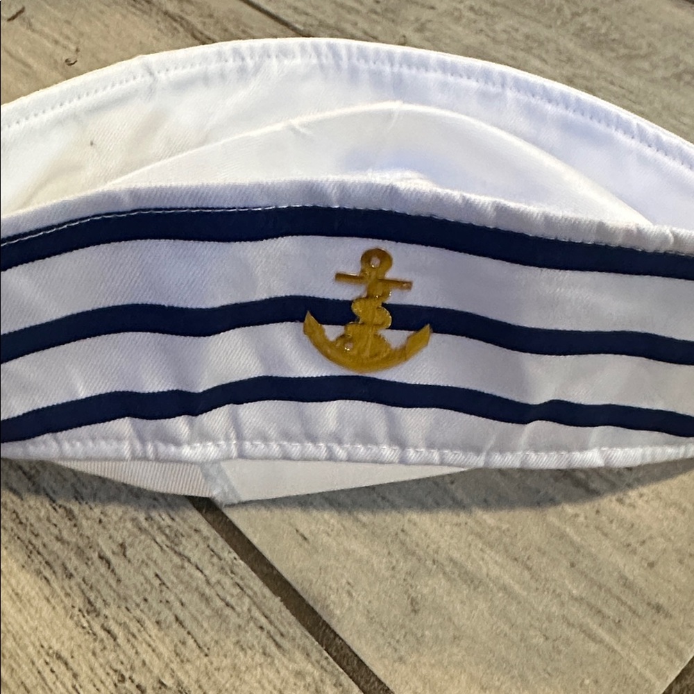 White Sailor Hat with Blue Stripes and Gold Anchor Disney Cruise Costume